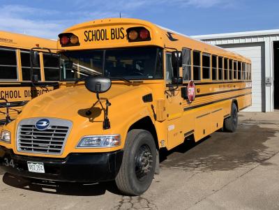 One of WELD RE5J School Districts new buses made possible by voters in the community